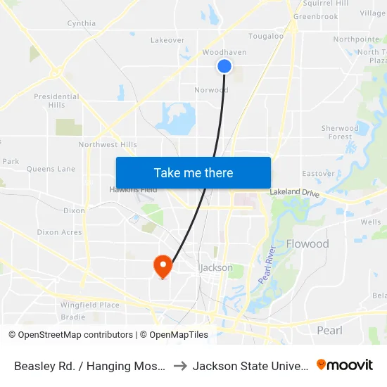 Beasley Rd. / Hanging Moss Rd. to Jackson State University map