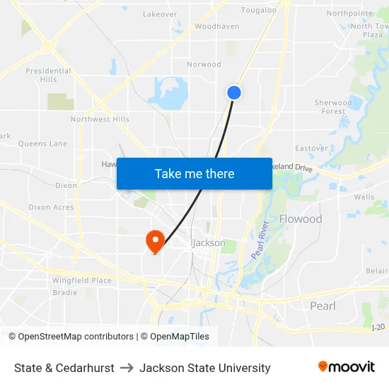 State & Cedarhurst to Jackson State University map