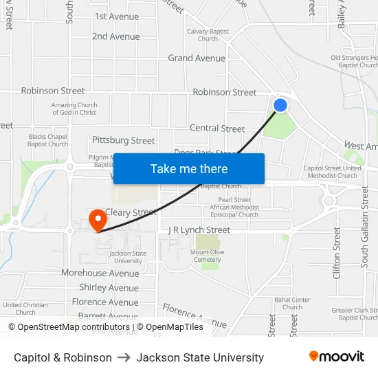 Capitol & Robinson to Jackson State University map