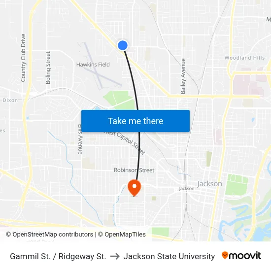 Gammil St. / Ridgeway St. to Jackson State University map