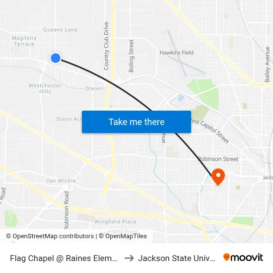 Flag Chapel @ Raines Elementary to Jackson State University map