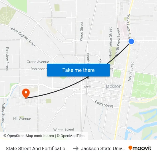 State Street And Fortification Street to Jackson State University map