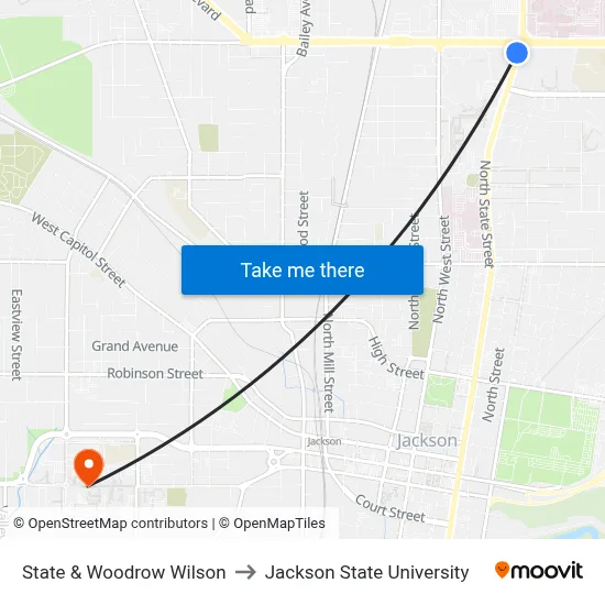State & Woodrow Wilson to Jackson State University map