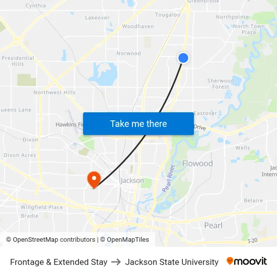 Frontage & Extended Stay to Jackson State University map