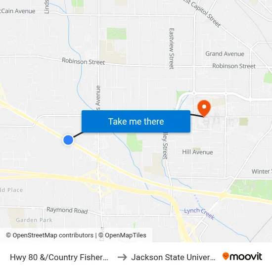 Hwy 80 &/Country Fisherman to Jackson State University map