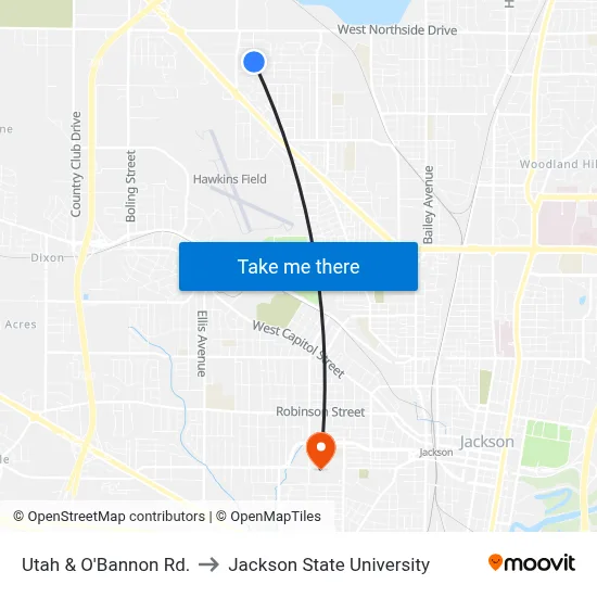 Utah & O'Bannon Rd. to Jackson State University map