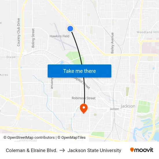Coleman & Elraine Blvd. to Jackson State University map