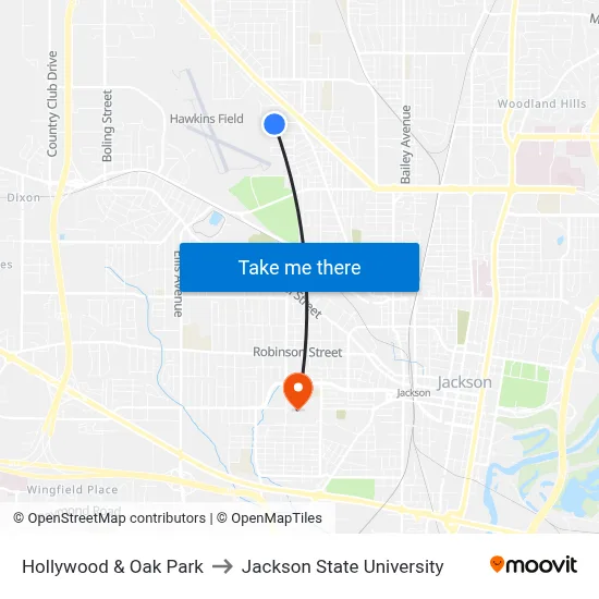 Hollywood & Oak Park to Jackson State University map