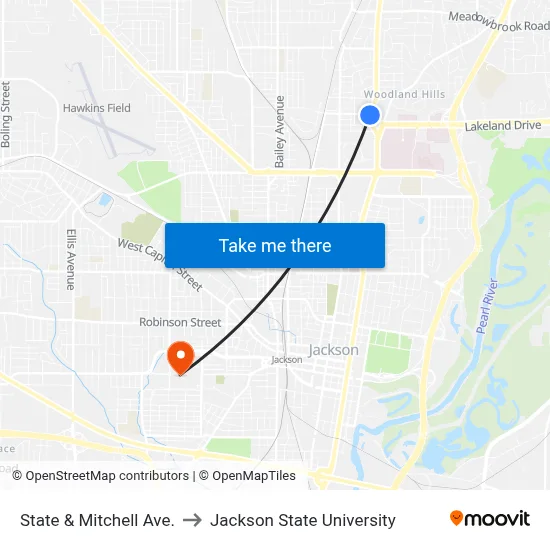 State & Mitchell Ave. to Jackson State University map
