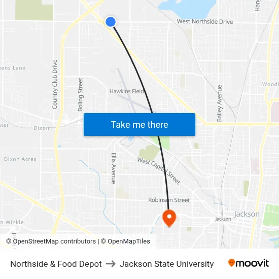 Northside & Food Depot to Jackson State University map