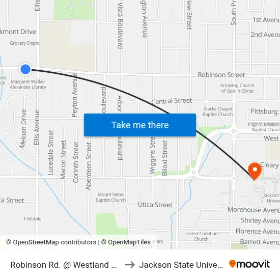 Robinson Rd. @ Westland Plaza to Jackson State University map