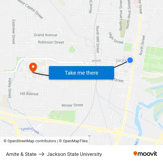 Amite & State to Jackson State University map