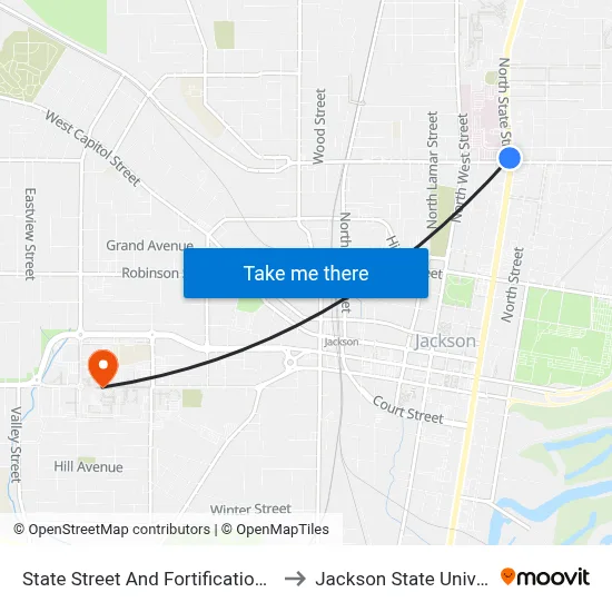 State Street And Fortification Street to Jackson State University map