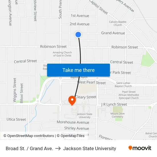 Broad St. / Grand Ave. to Jackson State University map