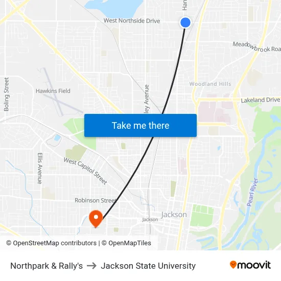 Northpark & Rally's to Jackson State University map