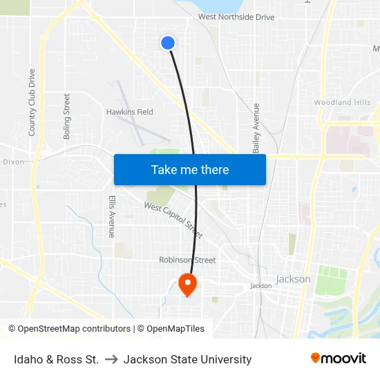 Idaho & Ross St. to Jackson State University map