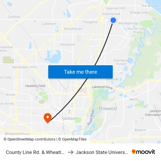 County Line Rd. & Wheatley to Jackson State University map