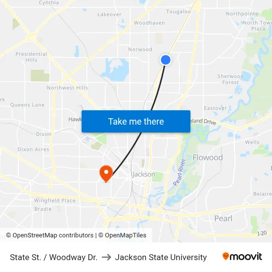 State St. / Woodway Dr. to Jackson State University map
