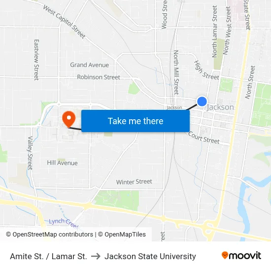 Amite St. / Lamar St. to Jackson State University map