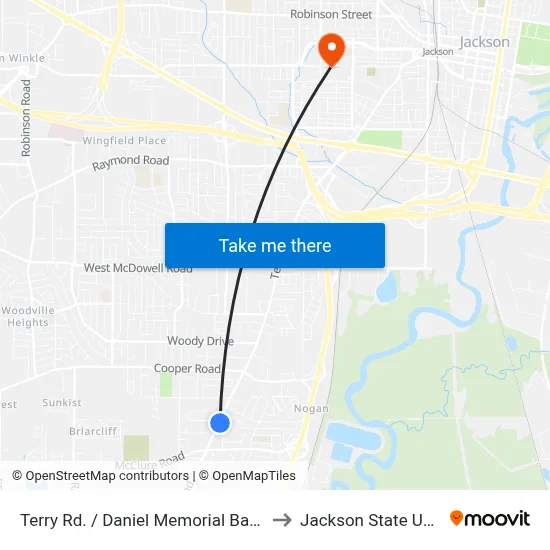Terry Rd. / Daniel Memorial Baptist Church to Jackson State University map