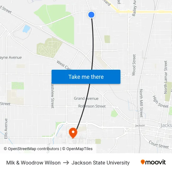 Mlk & Woodrow Wilson to Jackson State University map