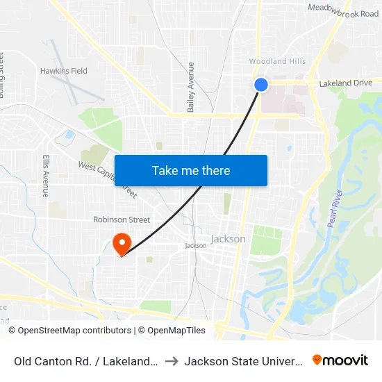 Old Canton Rd. / Lakeland Dr. to Jackson State University map