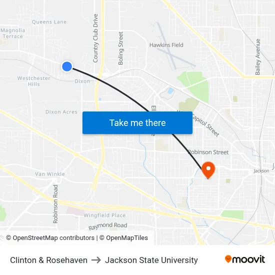 Clinton & Rosehaven to Jackson State University map