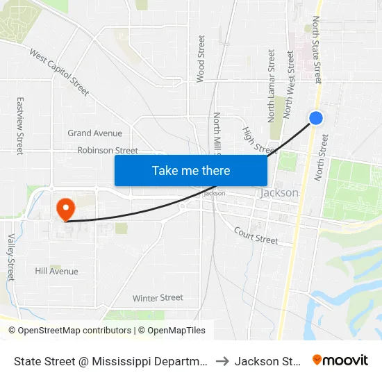 State Street @ Mississippi Department Of Child Protective Services to Jackson State University map