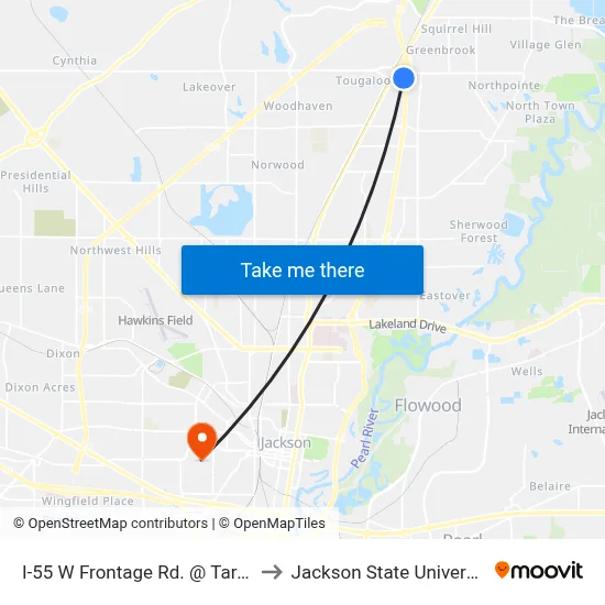 I-55 W Frontage Rd. @ Target to Jackson State University map