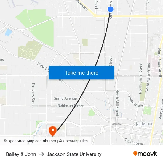 Bailey & John to Jackson State University map
