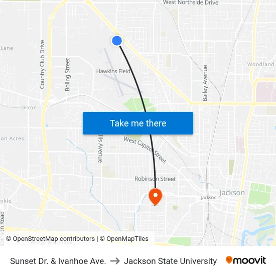 Sunset Dr. & Ivanhoe Ave. to Jackson State University map