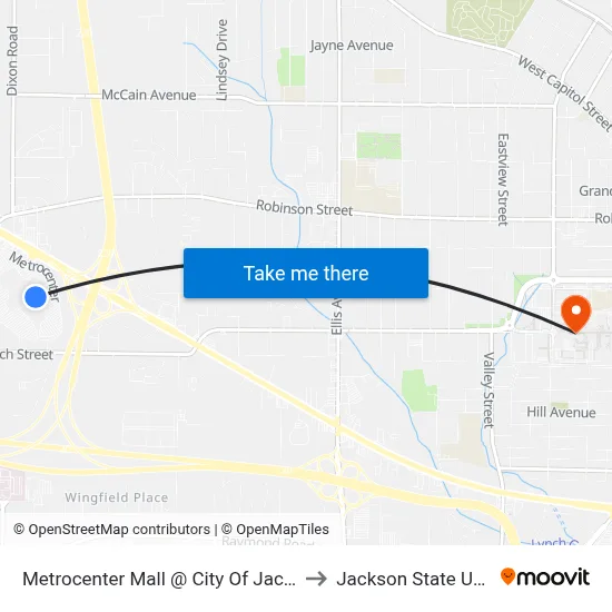 Metrocenter Mall @ City Of Jackson Offices to Jackson State University map