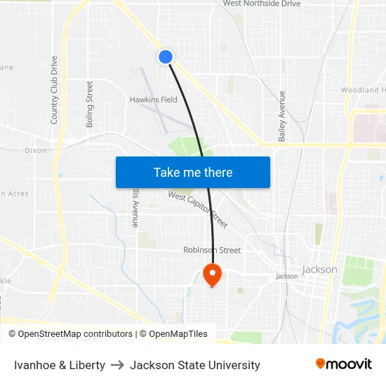 Ivanhoe & Liberty to Jackson State University map