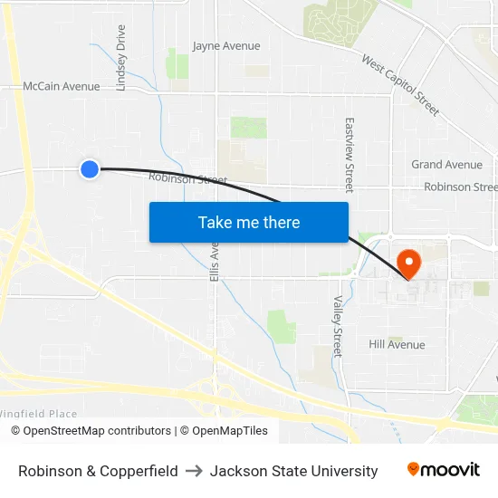 Robinson & Copperfield to Jackson State University map