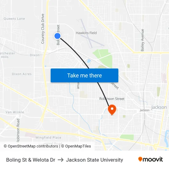 Boling St & Welota Dr to Jackson State University map