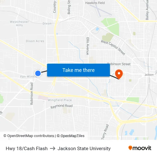 Hwy 18/Cash Flash to Jackson State University map