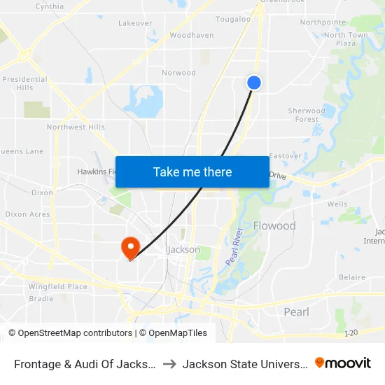 Frontage & Audi Of Jackson to Jackson State University map
