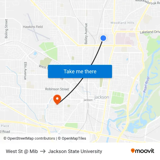 West St @ Mib to Jackson State University map