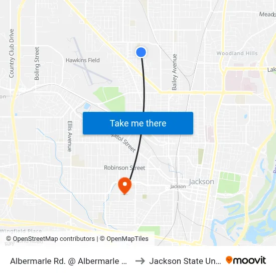 Albermarle Rd. @ Albermarle Apartments to Jackson State University map