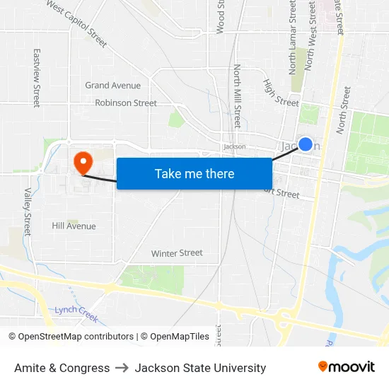 Amite & Congress to Jackson State University map
