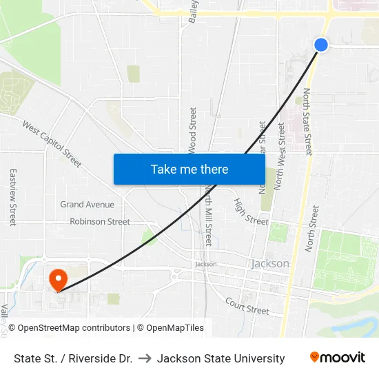 State St. / Riverside Dr. to Jackson State University map