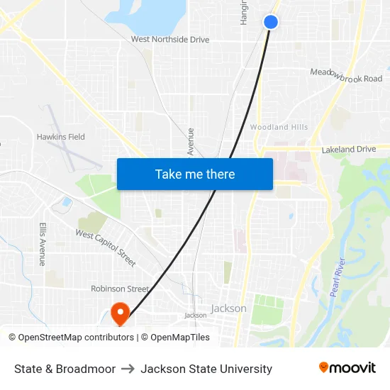 State & Broadmoor to Jackson State University map