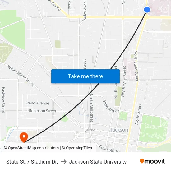 State St. / Stadium Dr. to Jackson State University map