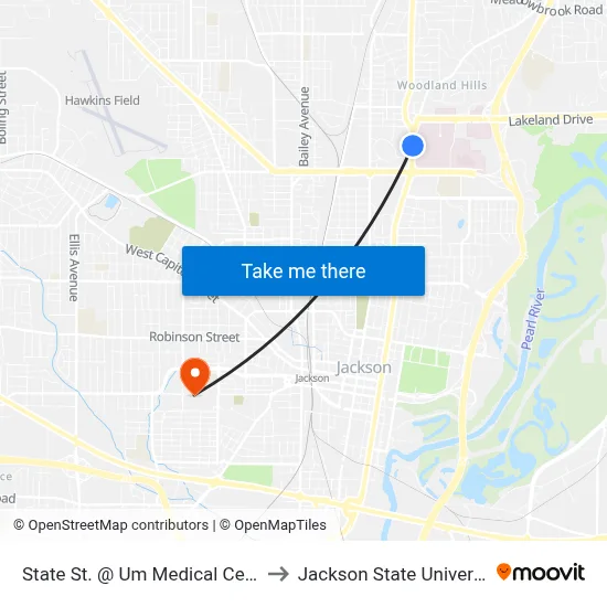 State St. @ Um Medical Center to Jackson State University map
