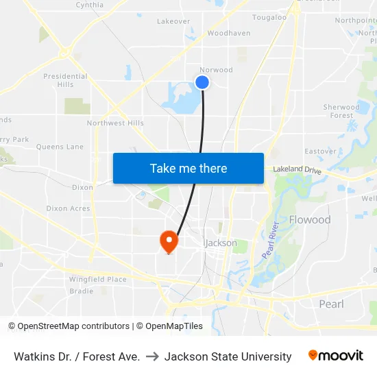 Watkins Dr. / Forest Ave. to Jackson State University map