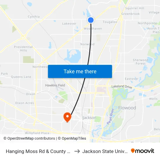 Hanging Moss Rd & County Line Rd to Jackson State University map
