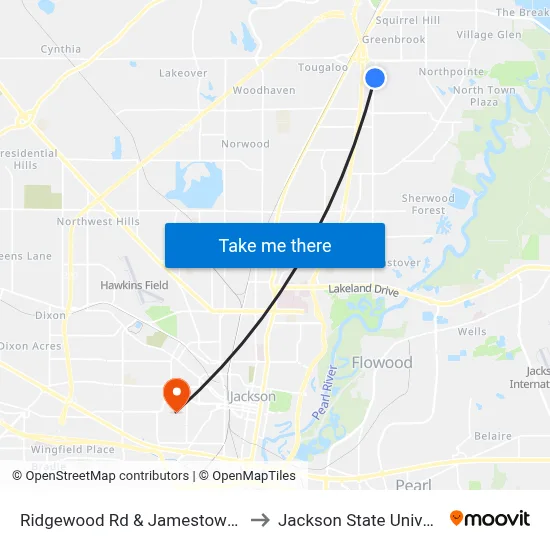 Ridgewood Rd & Jamestown Way to Jackson State University map
