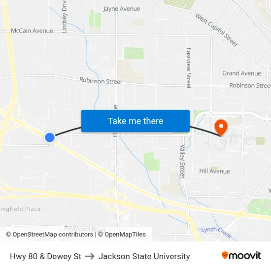 Hwy 80 & Dewey St to Jackson State University map