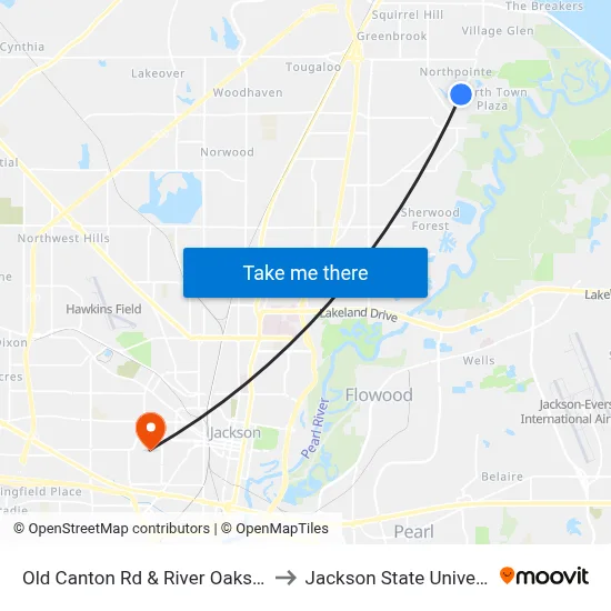 Old Canton Rd & River Oaks Blvd to Jackson State University map