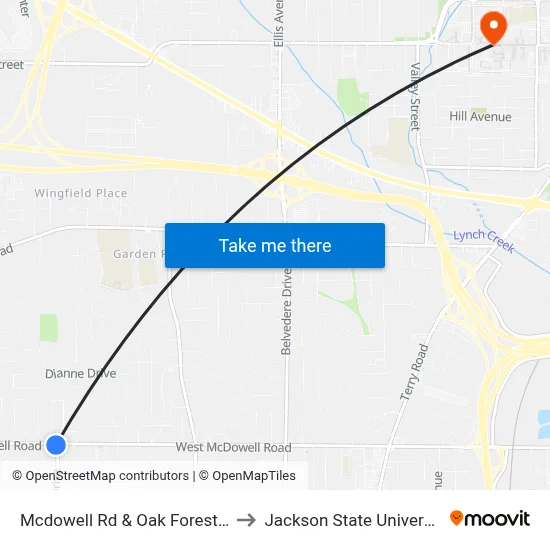 Mcdowell Rd & Oak Forest Dr to Jackson State University map